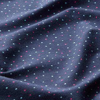 Baumwolljersey bunte Pünktchen – marineblau, 