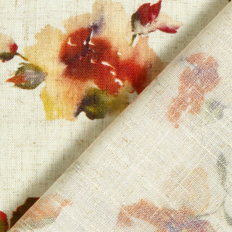 Viskose-Leinen-Mix Aquarellblumen – natur/terracotta,  image number 4