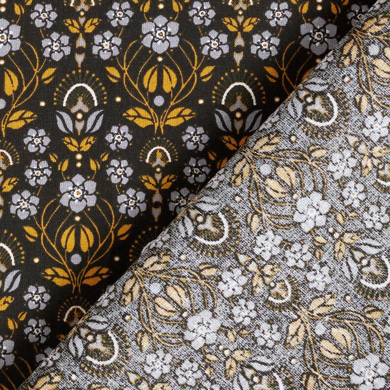 Baumwollstoff Cretonne rankende Blümchen – schwarz/currygelb, image number 4