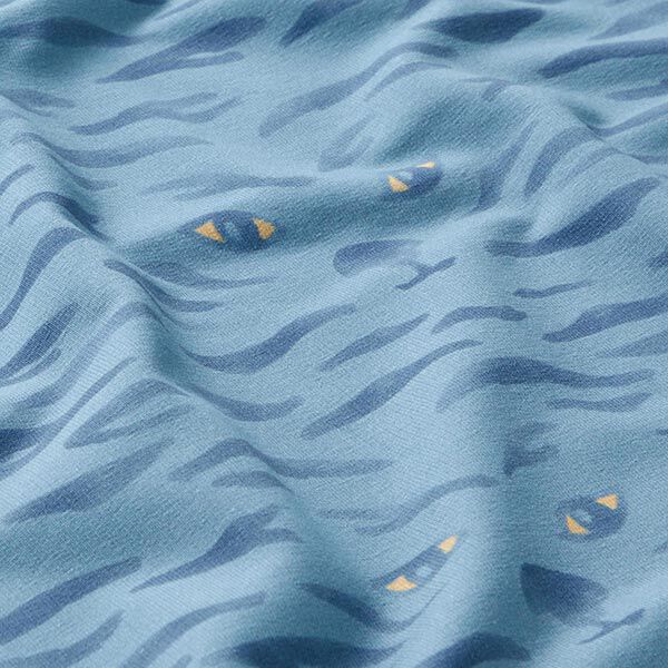 French Terry Sommersweat versteckter Tiger | PETIT CITRON – stahlblau | Reststück 100cm