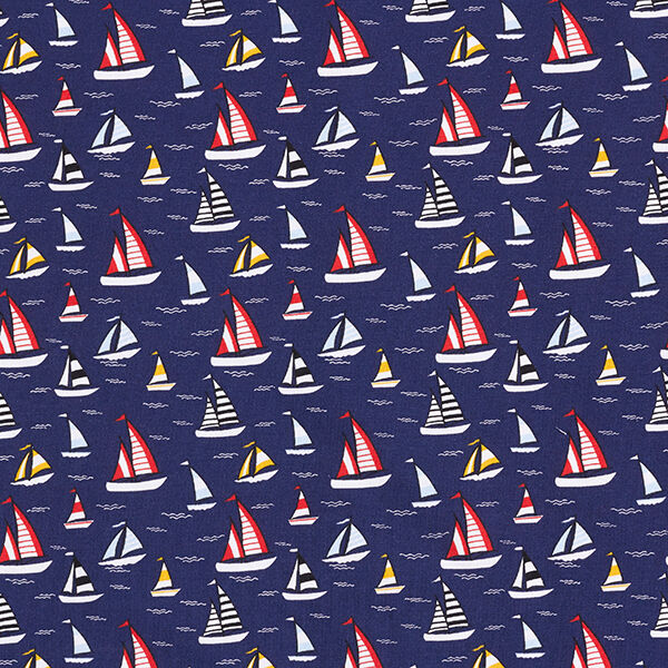 Baumwolljersey Segelboote – marineblau, image number 1