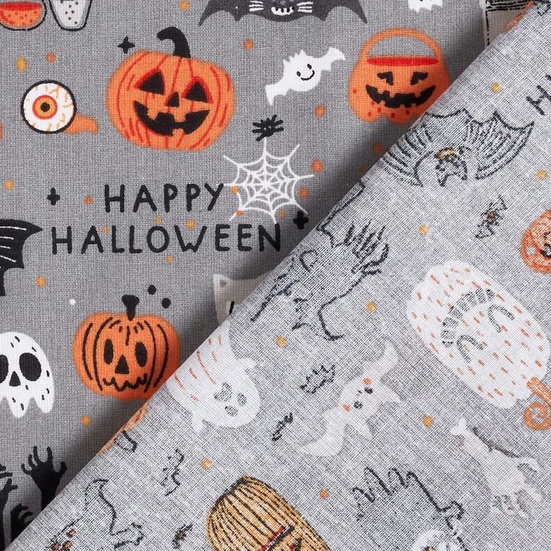 Baumwollstoff Popeline Happy Halloween – elefantengrau/hellorange,  image number 4