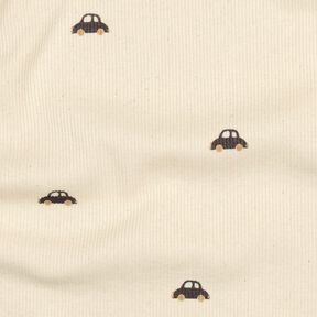 GOTS Rippenjersey kleine Autos | Poppy Fabrics – creme/schwarzbraun, 