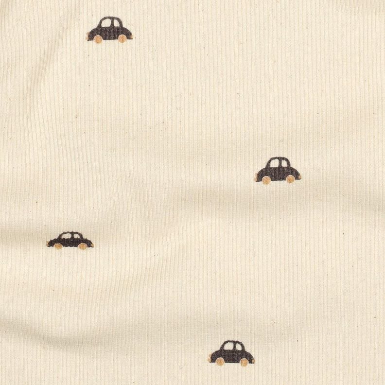 GOTS Rippenjersey kleine Autos | Poppy Fabrics – creme/schwarzbraun, image number 2