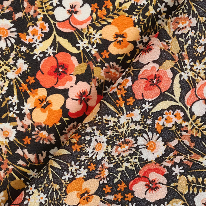 Crêpe Chiffon Blumenmeer – schwarz, image number 4