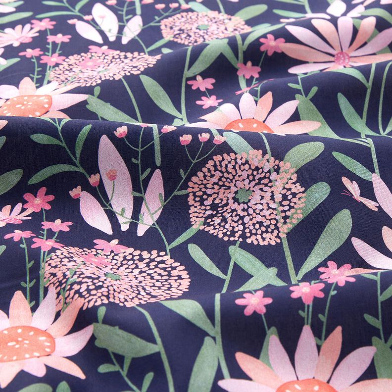Baumwollpopeline große Wiesenblumen Digitaldruck | Poppy Fabrics – nachtblau,  image number 2