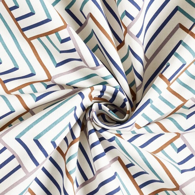 Dekostoff Halbpanama moderne Rauten – weiss/blau, image number 3