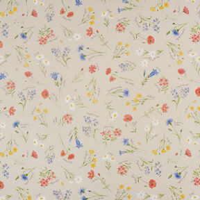Dekostoff Halbpanama Alpenblumen – natur/blau, 