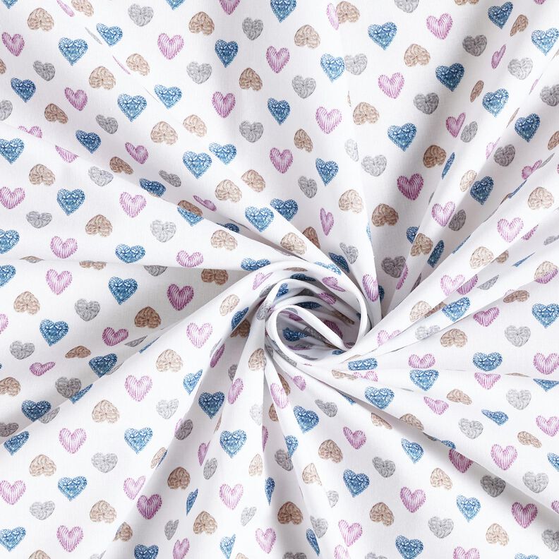 Baumwollstoff Popeline süße Herzen – weiss/pastellviolett,  image number 3