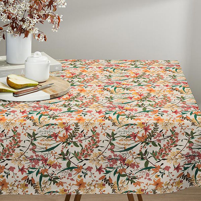 Dekostoff Halbpanama floral – apricot/natur,  image number 6