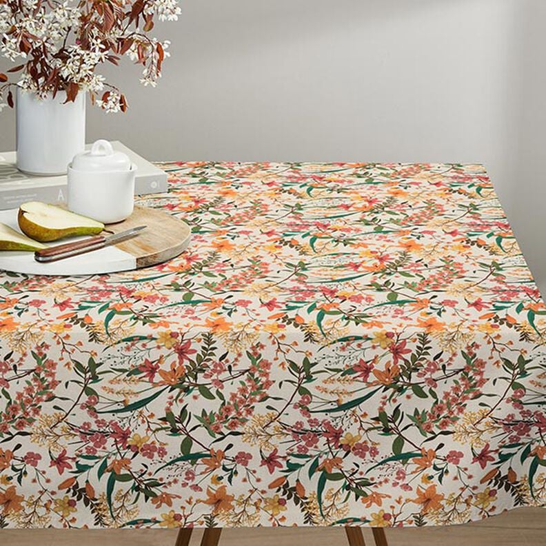 Dekostoff Halbpanama floral – apricot/natur, image number 6