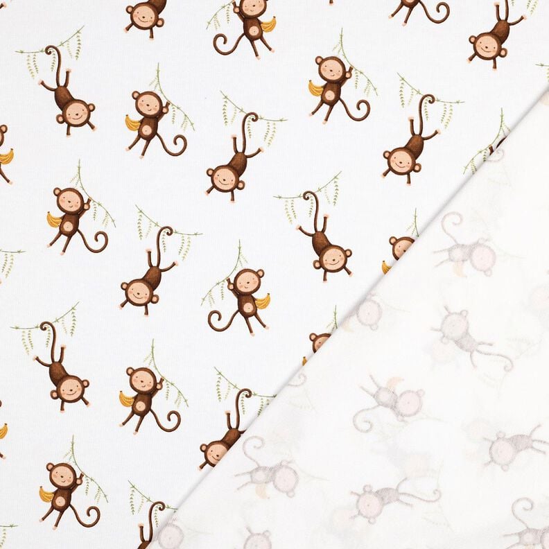 GOTS Baumwolljersey Affen im Dschungel Digitaldruck | Poppy Fabrics – weiss/dunkelbraun, image number 3
