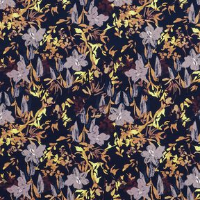 Viskosejersey Blumenszene &ndash; nachtblau, 