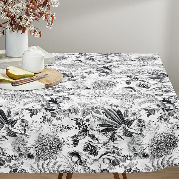 Dekostoff Canvas opulente Blumen 280 cm – schwarz/weiss | Reststück 50cm