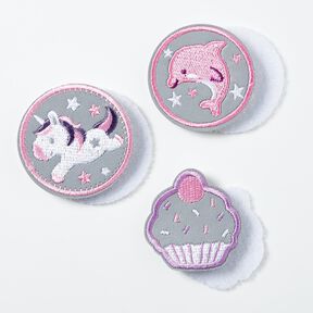 Reflektor Patches Klett 3er Pack – rosa/weiss, 