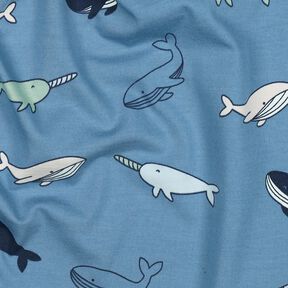 Baumwolljersey süße Wale | Poppy Fabrics – blaugrau/marineblau, 