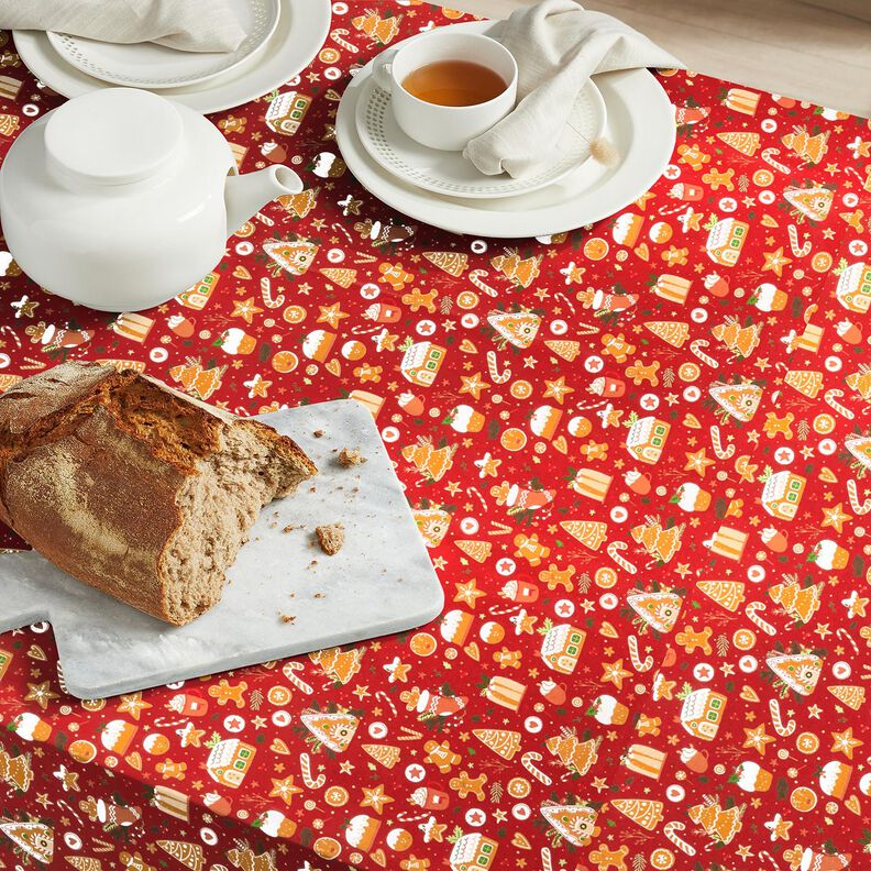 Baumwollstoff Popeline Lebkuchen – karminrot/senf,  image number 7