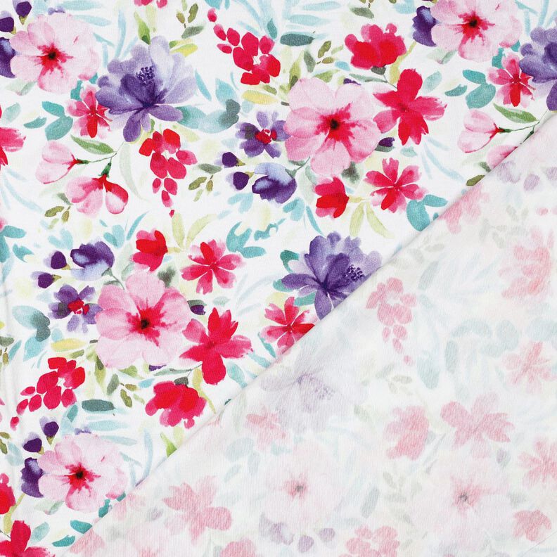 Baumwolljersey Sommerblüten Digitaldruck – weiss/intensiv pink,  image number 4