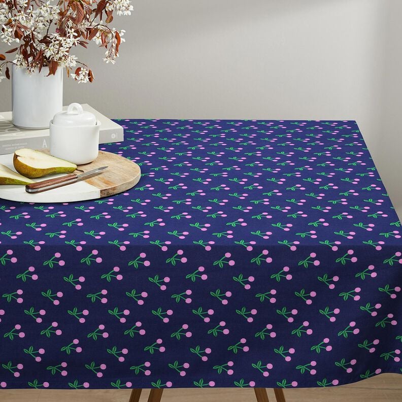 Beschichtete Baumwolle niedliche Kirschen – marineblau, image number 6