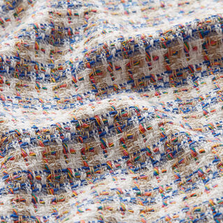 Baumwoll-Tweed bunte Karos – wollweiss/blau, 