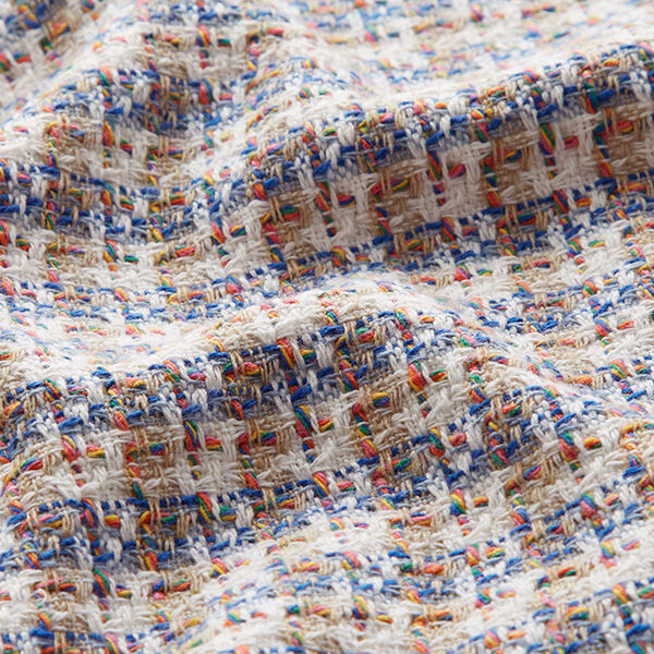 Baumwoll-Tweed bunte Karos – wollweiss/blau, image number 2