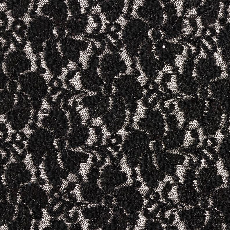 Spitze Pailletten Blumen – schwarz,  image number 1
