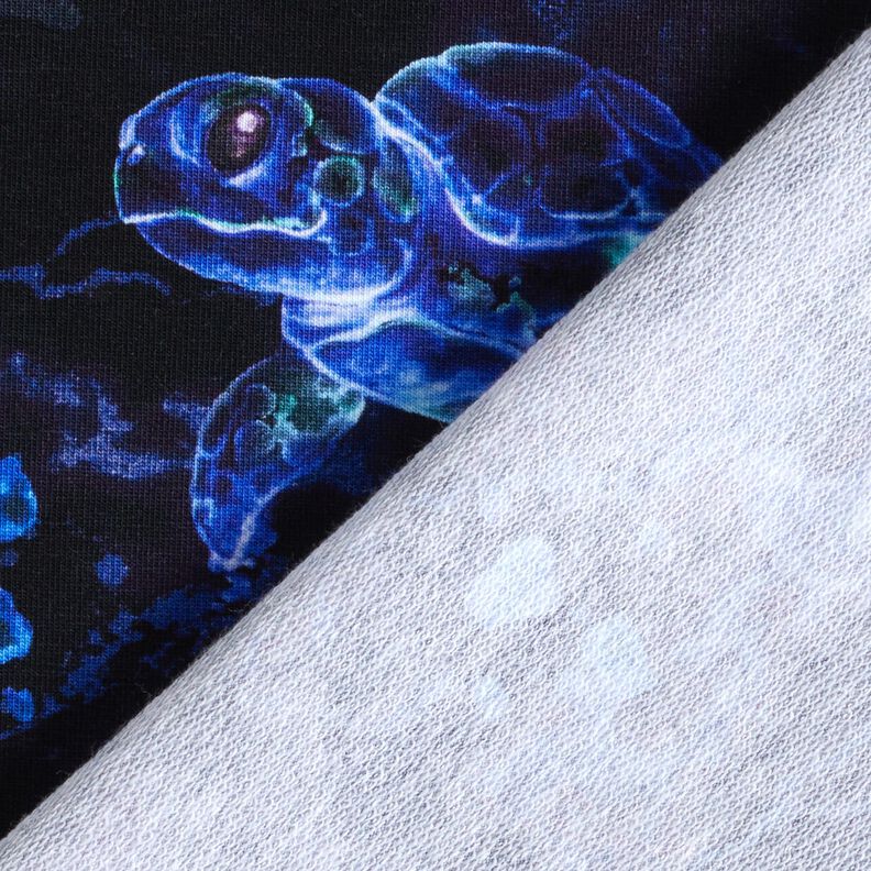 French Terry Sommersweat Schildkröten | Glitzerpüppi – schwarzblau/königsblau,  image number 4