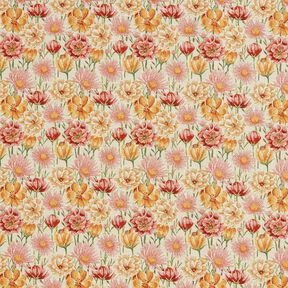 Dekostoff Gobelin Wiesenblumen – hellbeige/karminrot, 