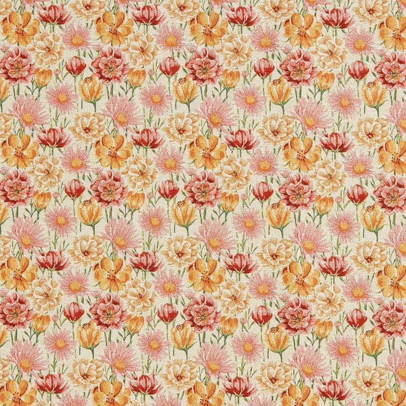 Dekostoff Gobelin Wiesenblumen – hellbeige/karminrot, image number 1