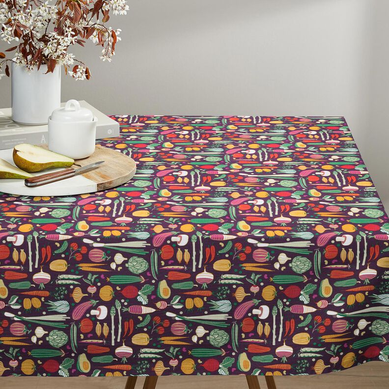 Baumwollstoff Cretonne Gemüse-Vielfalt – aubergine/grün,  image number 6