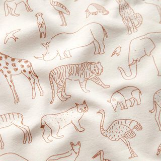 French Terry Sommersweat gezeichnete Safari-Tiere – hellbeige, 