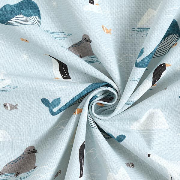 Dekostoff Halbpanama Tiere im Eis – babyblau/weiss,  image number 3