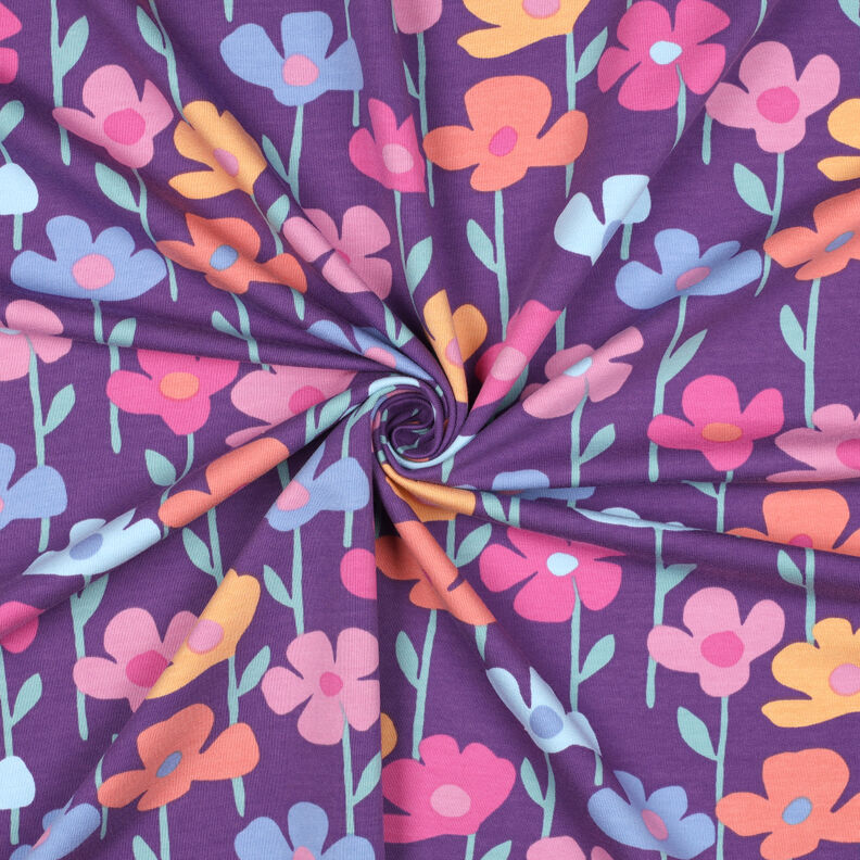French Terry Sommersweat bunte Blumen | Poppy Fabrics – rotlila,  image number 3