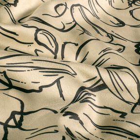 Stretchvelours Blumenskizzen – sand/schwarz, 
