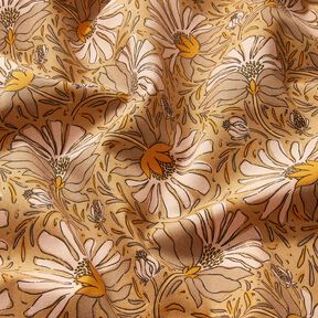 Dekostoff Halbpanama große Blumen – dunkelbeige/currygelb, 