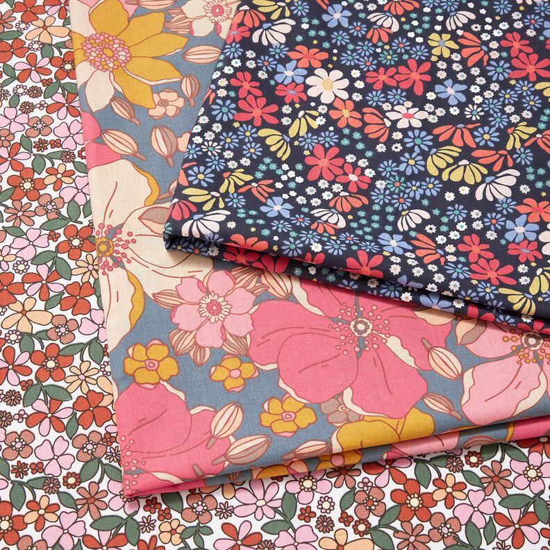 Baumwollstoff Cretonne kleine Retroblumen – weiss/rosa,  image number 5