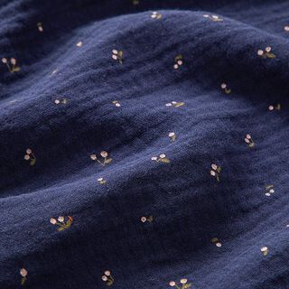 GOTS Musselin/ Doppel-Krinkel Gewebe Mini-Kirschen  – marineblau, 