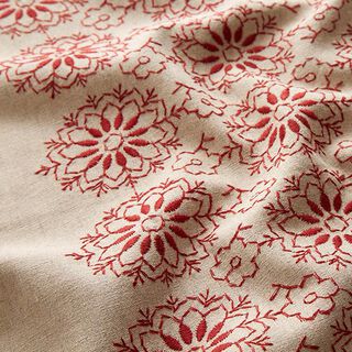 Leinen gestickte Blumen – natur/rot, 