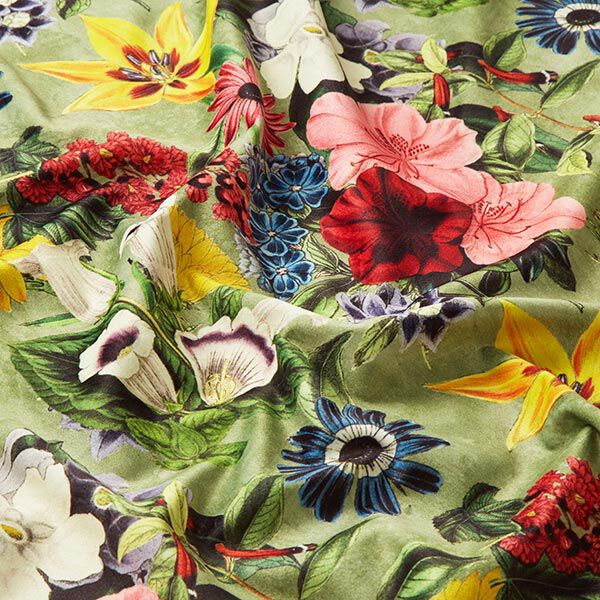 Dekosamt Vintage Blüten – grün/altrosa | Reststück 50cm