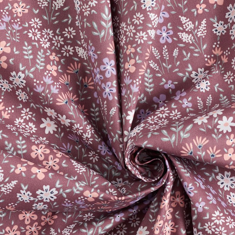 Beschichtete Baumwolle bunte Blumenwiese – dunkelaltrosa/weiss,  image number 4
