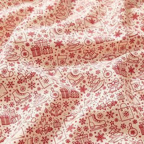 Baumwollstoff Cretonne grafische Weihnachtsmotive – natur/karminrot, 