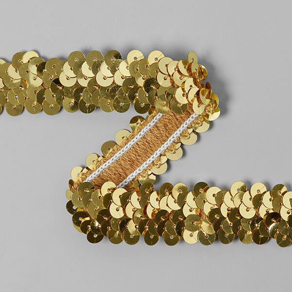 Elastische Paillettenborte métalliquete (20 mm) 14 – gold metallic,  image number 1