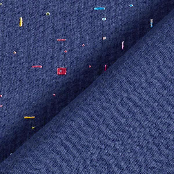 Musselin/ Doppel-Krinkel Gewebe Regenbogen Glitzerstriche Foliendruck – nachtblau | Reststück 100cm