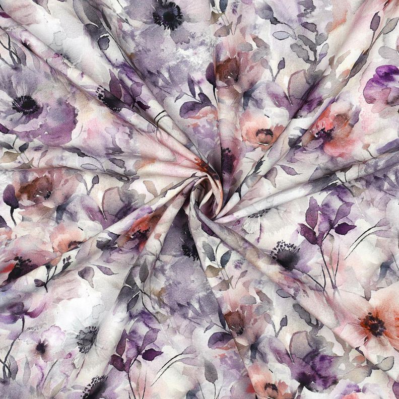 LENZING&trade; ECOVERO&trade; Viskosestoff Aquarellblumen &ndash; flieder,  image number 3