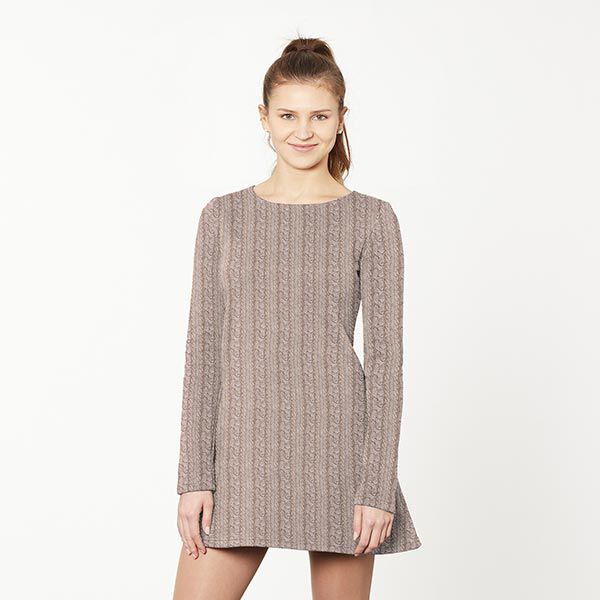 French Terry Sommersweat Zopfmuster Druck – dunkelbeige | Reststück 50cm