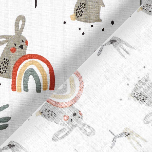 Baumwollstoffe Cretonne Hase und Regenbogen – weiss/schlamm