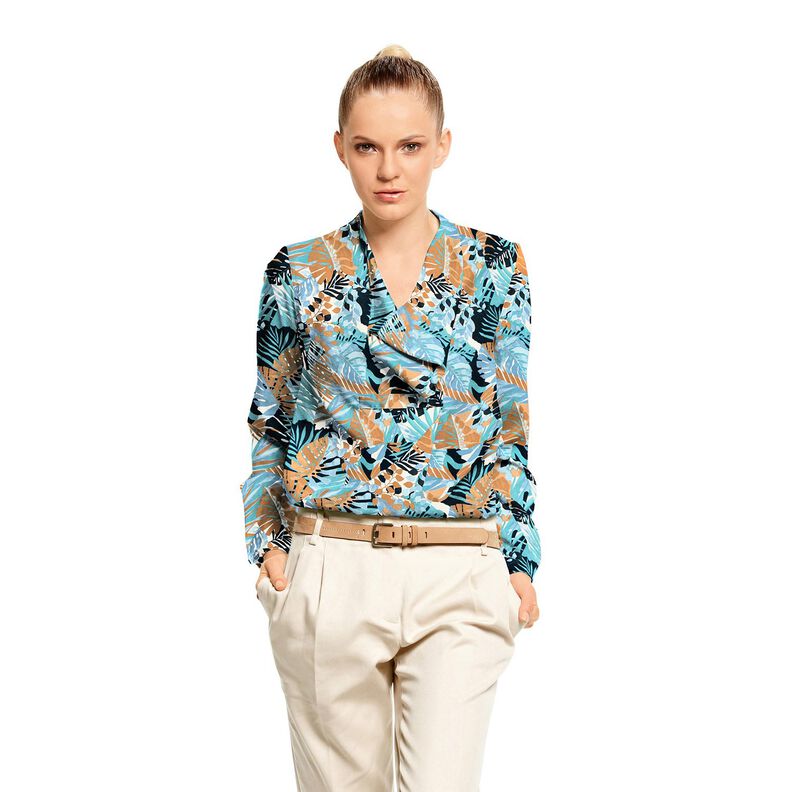 Crêpe Satin Palmen und Monstera – brilliantblau/schwarzblau,  image number 5