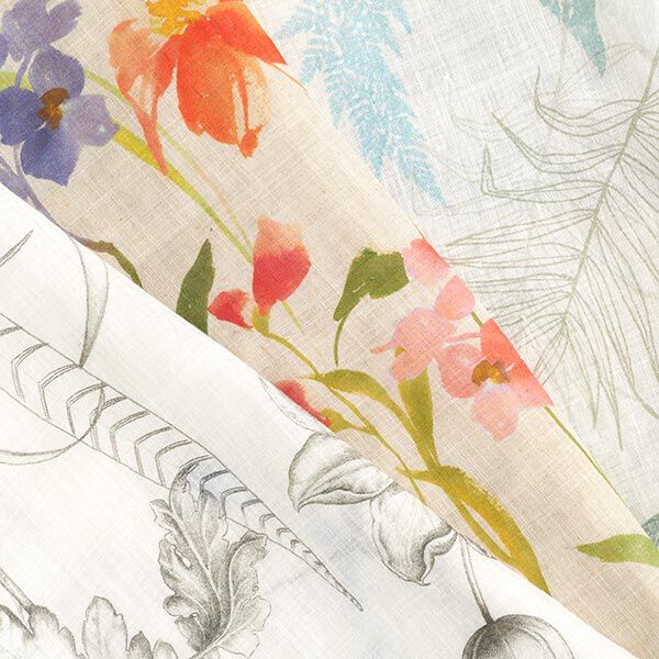 Gardinenstoff Voile Blumen 300 cm – natur | Reststück 50cm