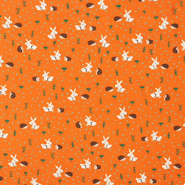 Baumwolljersey Hase und Igel Digitaldruck | PETIT CITRON – orange | Reststück 50cm
