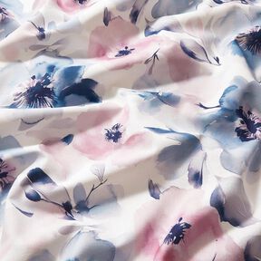 Dekostoff Halbpanama große Aquarellblüten – weiss/pastellviolett, 